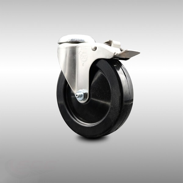 5 Inch 316SS Soft Rubber Swivel Bolt Hole Caster with Total Lock Brake SCC